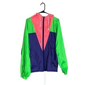 Vintage 1980s Windbreaker Unisex Womens Size Large Color block Purple Pink Green